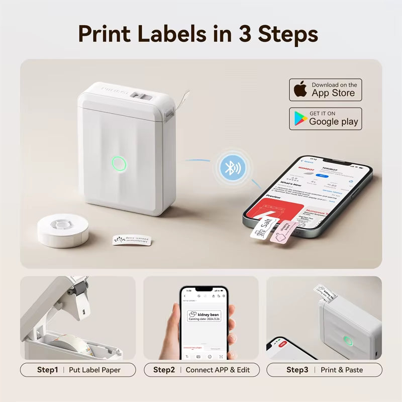 Mini Portable Thermal Label Printer. Smart Label Maker with Tape for Office Home Kitchen School