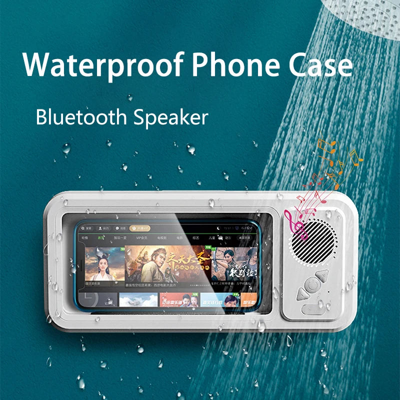 Showering Waterproof Phone Case with Bluetooth Speaker Wall Mount Phone Holder