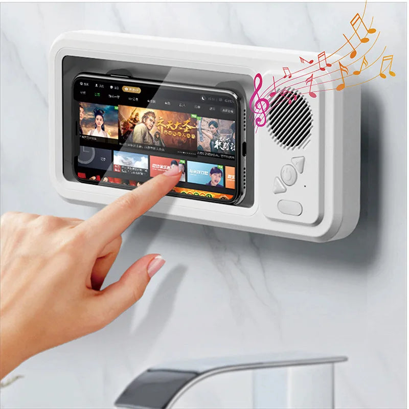 Showering Waterproof Phone Case with Bluetooth Speaker Wall Mount Phone Holder