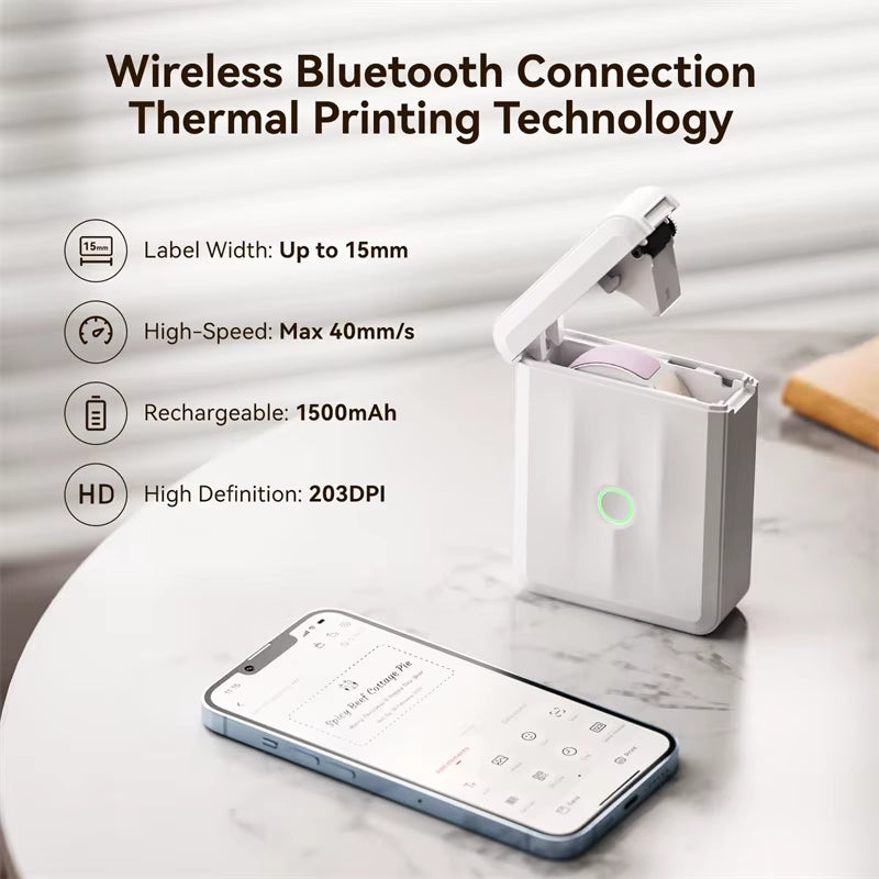 Mini Portable Thermal Label Printer. Smart Label Maker with Tape for Office Home Kitchen School
