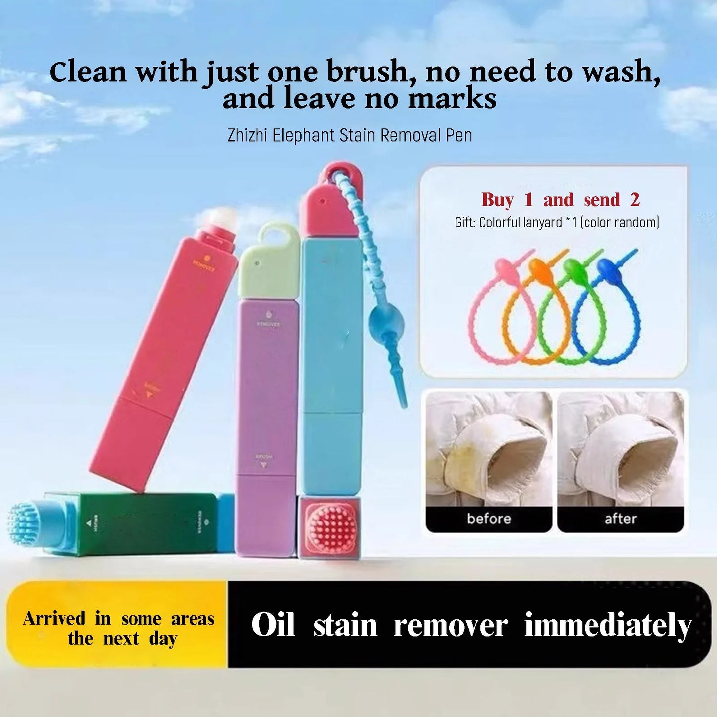 White Clothes Stain Remover Pen Strong Portable Waterless Tant Oil Stain Remover Pen Washing Free Grease Removal Easy to Use