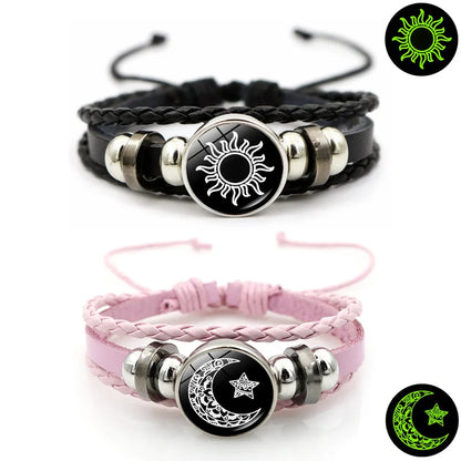 Couple Jewelry Gifts Sun Moon Couple Leather Bracelet Hot Selling Item Noctilucent Handmad Weave Bracelets 