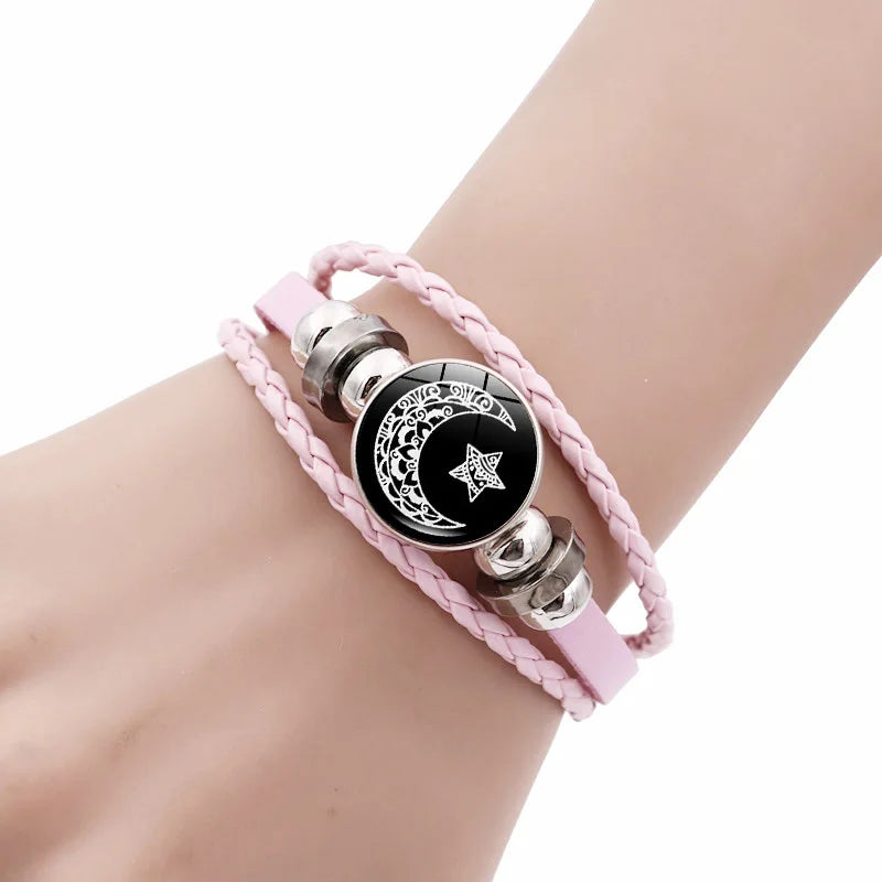 Couple Jewelry Gifts Sun Moon Couple Leather Bracelet Hot Selling Item Noctilucent Handmad Weave Bracelets 
