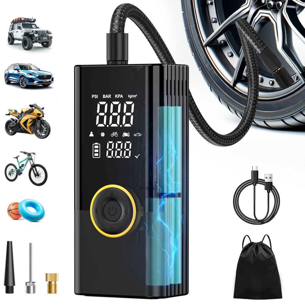 22-Cylinder Wireless Inflator: High Power, Digital Display, Rapid Inflation for Cars & Motorcycles.