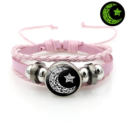 Couple Jewelry Gifts Sun Moon Couple Leather Bracelet Hot Selling Item Noctilucent Handmad Weave Bracelets 