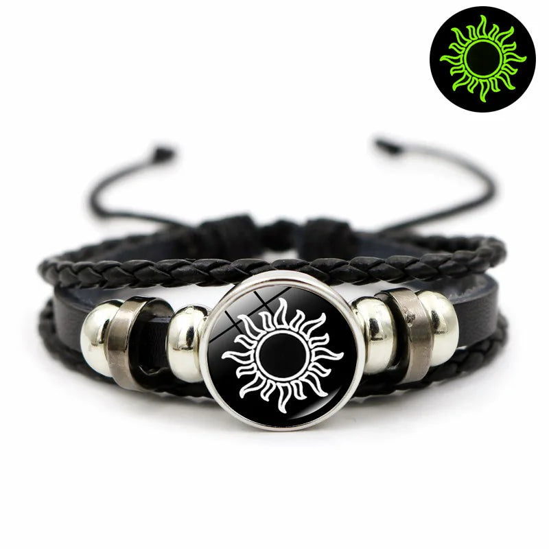 Couple Jewelry Gifts Sun Moon Couple Leather Bracelet Hot Selling Item Noctilucent Handmad Weave Bracelets 