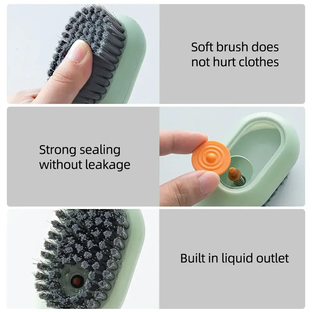Multifunction Cleaning Shoe Brush Soft Automatic Liquid Shoe Brush Long Handle Clothes Soap Brush with Hook Clean Tool